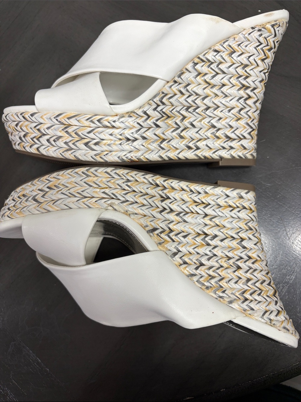 Jennifer Lopez White Open-Toe Platform Wedge Slide Sandals Espadrille Heel NWOT - Picture 3 of 6